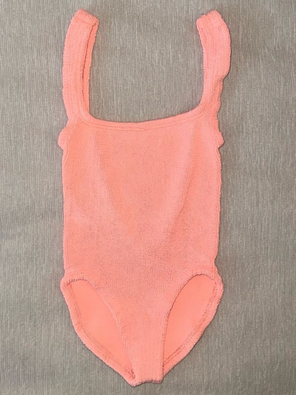 Hunza G One Piece Swimsuit Coral Square Neck Monokini Crinkle Stretchy